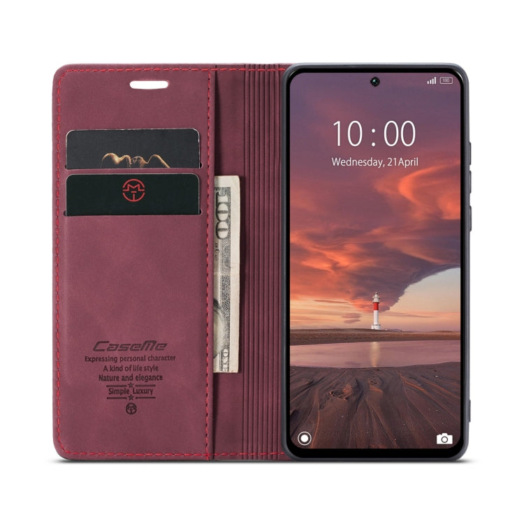 For Redmi 13 CaseMe 013 Multifunctional Horizontal Flip Leather Phone Case(Wine Red)