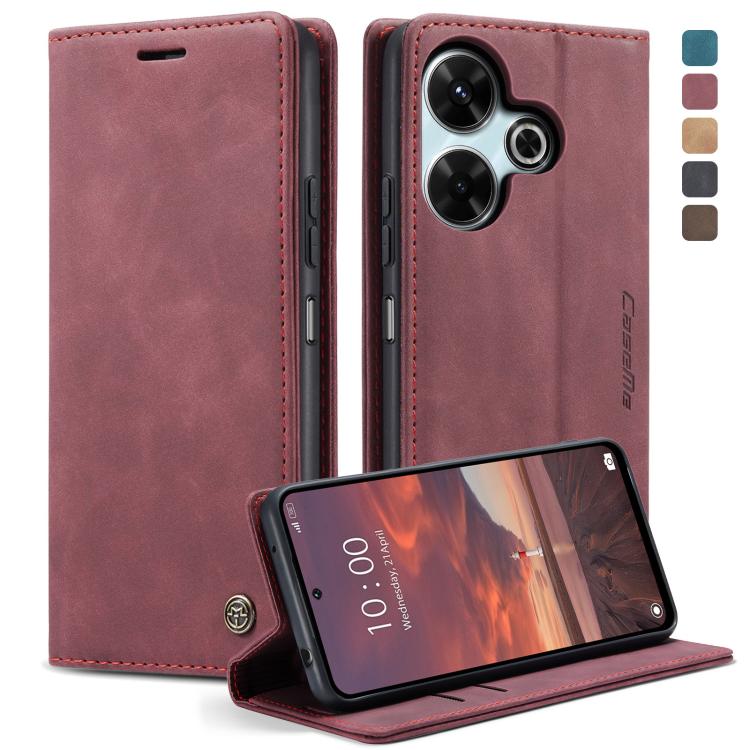For Redmi 13 CaseMe 013 Multifunctional Horizontal Flip Leather Phone Case(Wine Red)