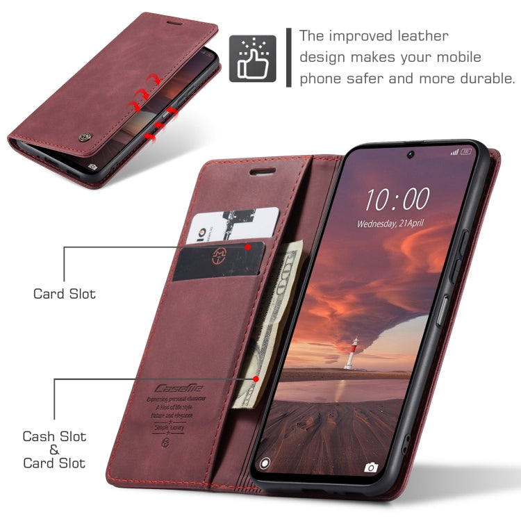 For Redmi 13 CaseMe 013 Multifunctional Horizontal Flip Leather Phone Case(Wine Red)
