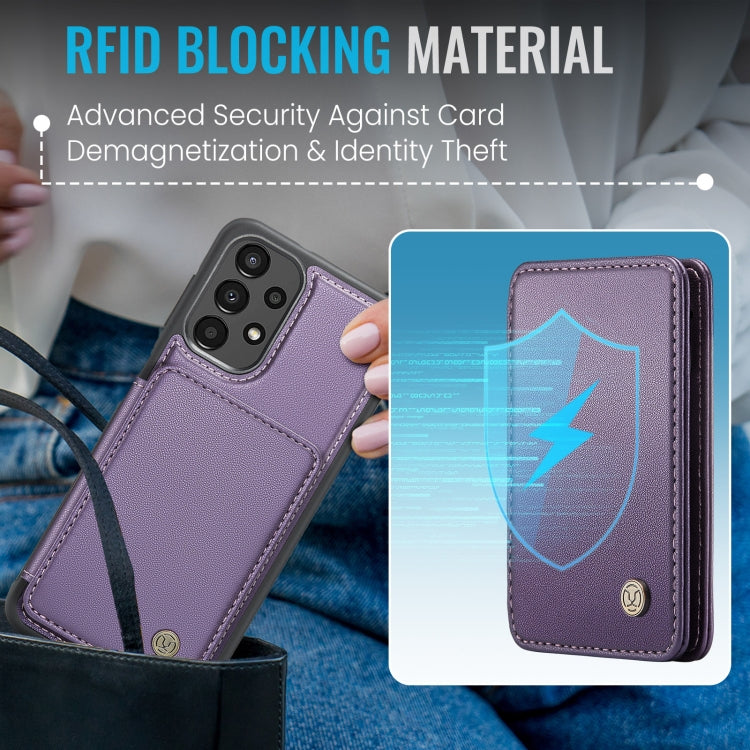 For Samsung Galaxy A13 4G JEEHOOD J05 Business Magnetic Style RFID Leather Phone Case(Purple)
