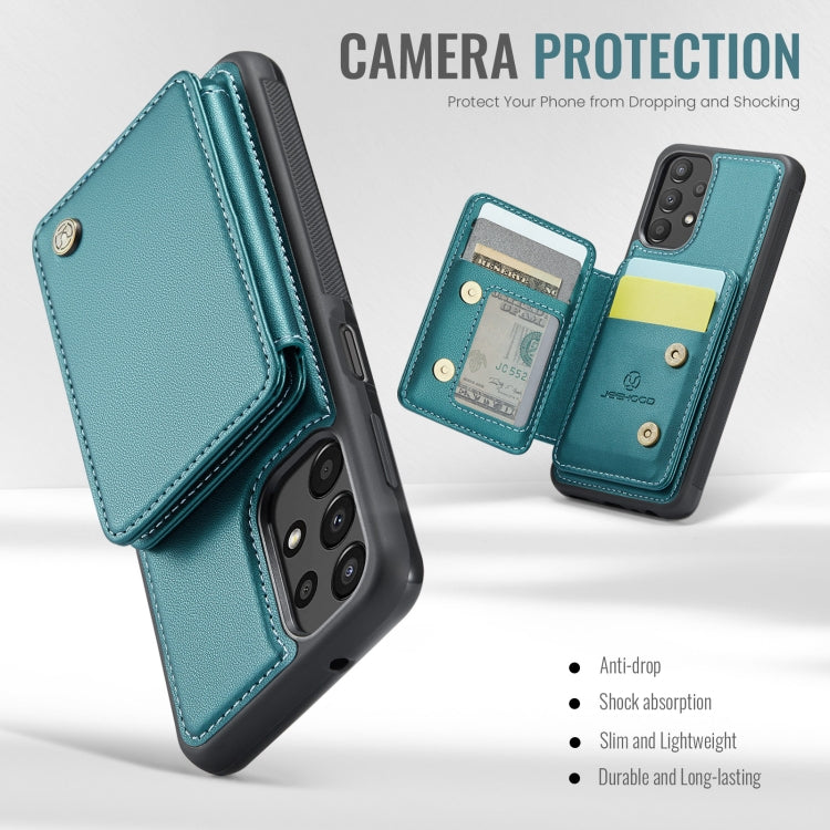 For Samsung Galaxy A13 4G JEEHOOD J05 Business Magnetic Style RFID Leather Phone Case(Blue Green)