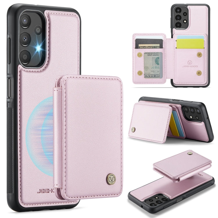 For Samsung Galaxy A13 4G JEEHOOD J05 Business Magnetic Style RFID Leather Phone Case(Pink)