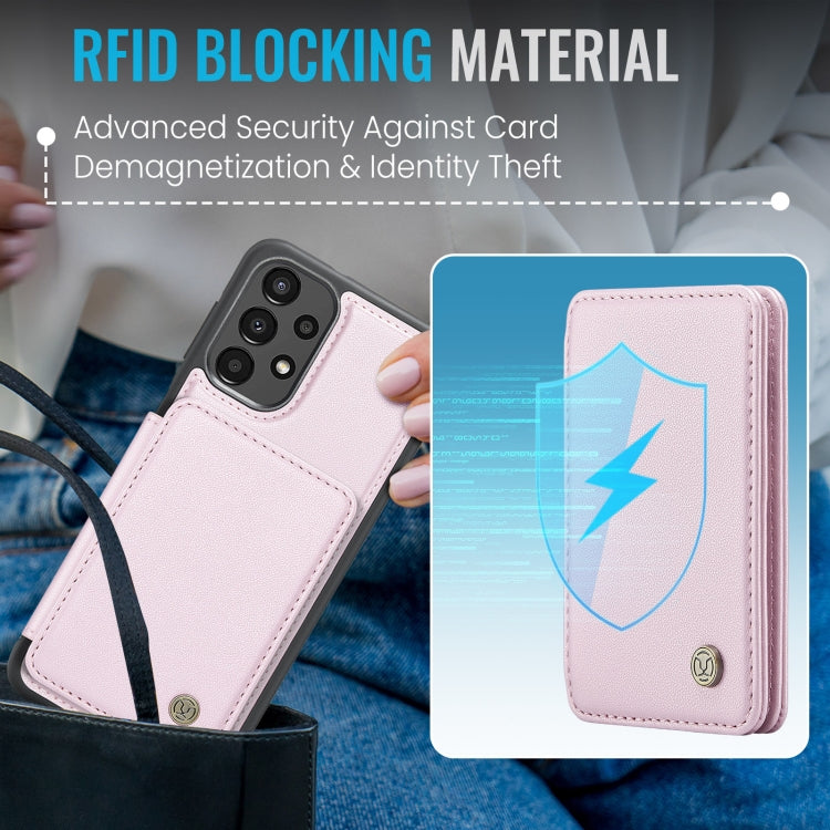 For Samsung Galaxy A13 4G JEEHOOD J05 Business Magnetic Style RFID Leather Phone Case(Pink)