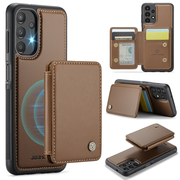 For Samsung Galaxy A13 4G JEEHOOD J05 Business Magnetic Style RFID Leather Phone Case(Brown)