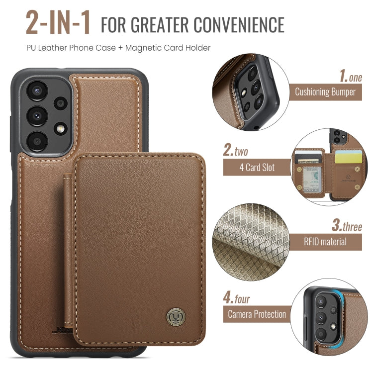 For Samsung Galaxy A13 4G JEEHOOD J05 Business Magnetic Style RFID Leather Phone Case(Brown)