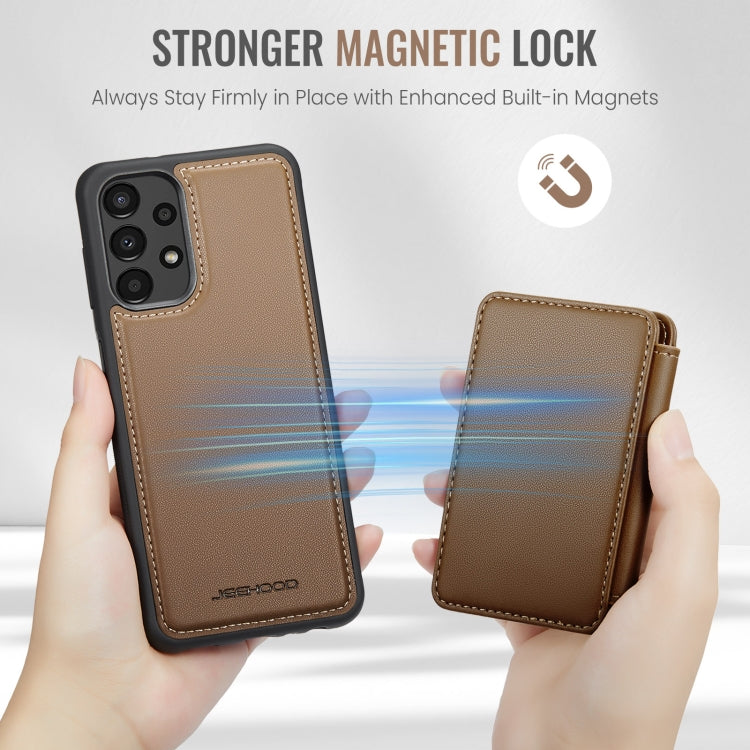 For Samsung Galaxy A13 4G JEEHOOD J05 Business Magnetic Style RFID Leather Phone Case(Brown)