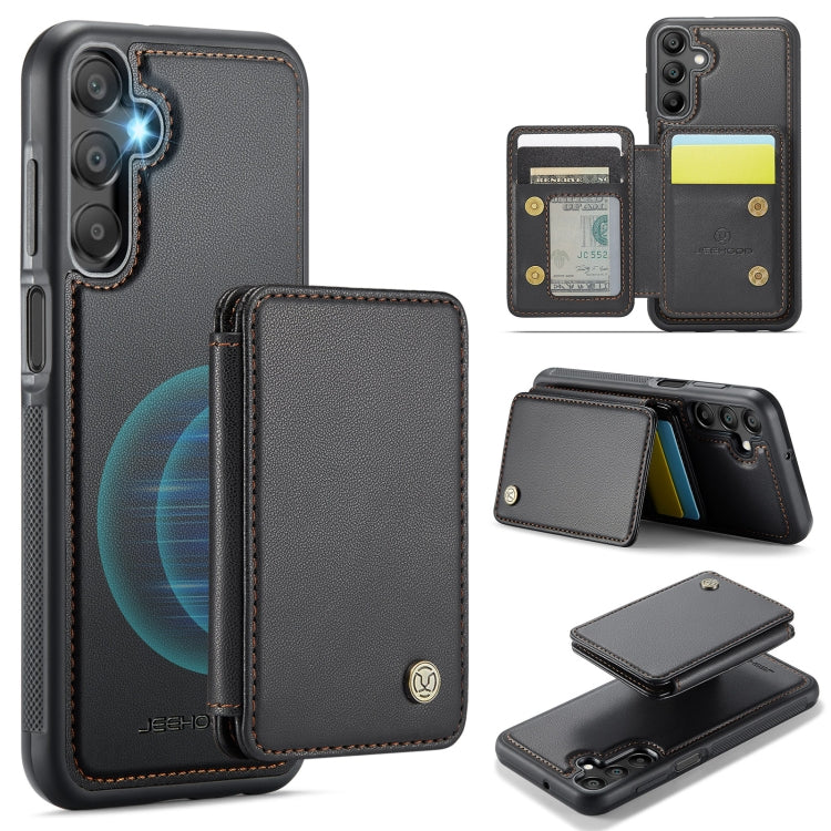 For Samsung Galaxy A15 JEEHOOD J05 Business Magnetic Style RFID Leather Phone Case(Black)