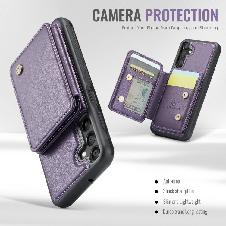 For Samsung Galaxy A15 JEEHOOD J05 Business Magnetic Style RFID Leather Phone Case(Purple)