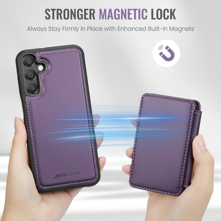 For Samsung Galaxy A15 JEEHOOD J05 Business Magnetic Style RFID Leather Phone Case(Purple)