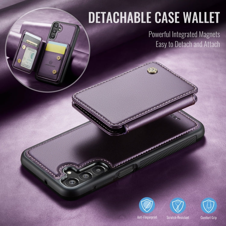 For Samsung Galaxy A15 JEEHOOD J05 Business Magnetic Style RFID Leather Phone Case(Purple)