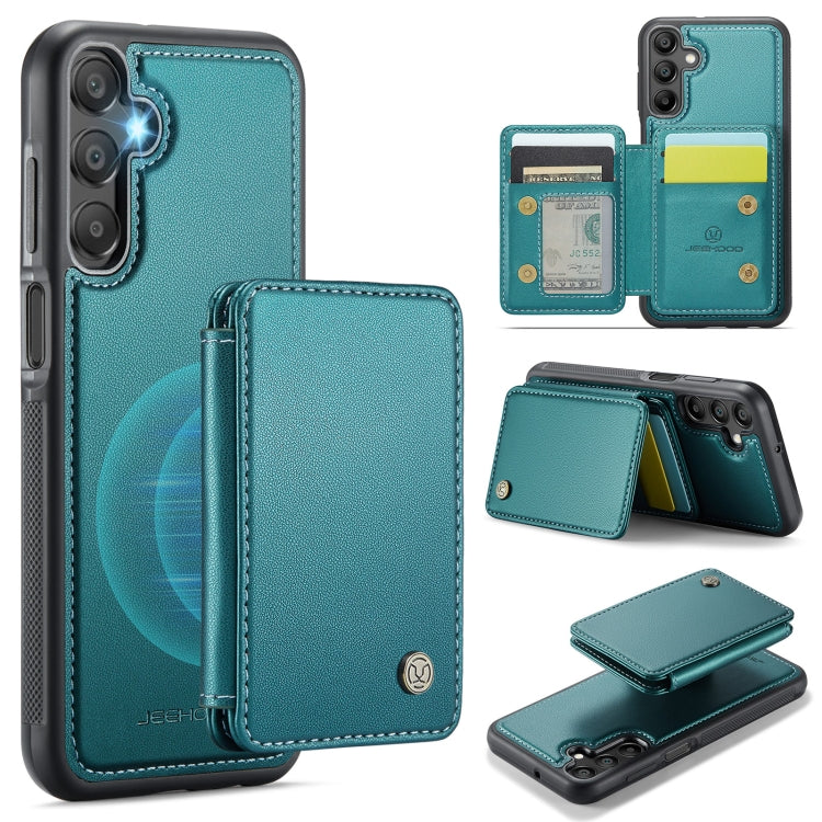For Samsung Galaxy A15 JEEHOOD J05 Business Magnetic Style RFID Leather Phone Case(Blue Green)