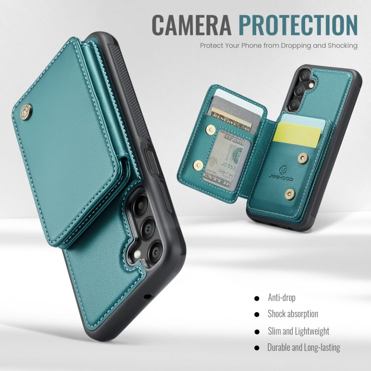 For Samsung Galaxy A15 JEEHOOD J05 Business Magnetic Style RFID Leather Phone Case(Blue Green)