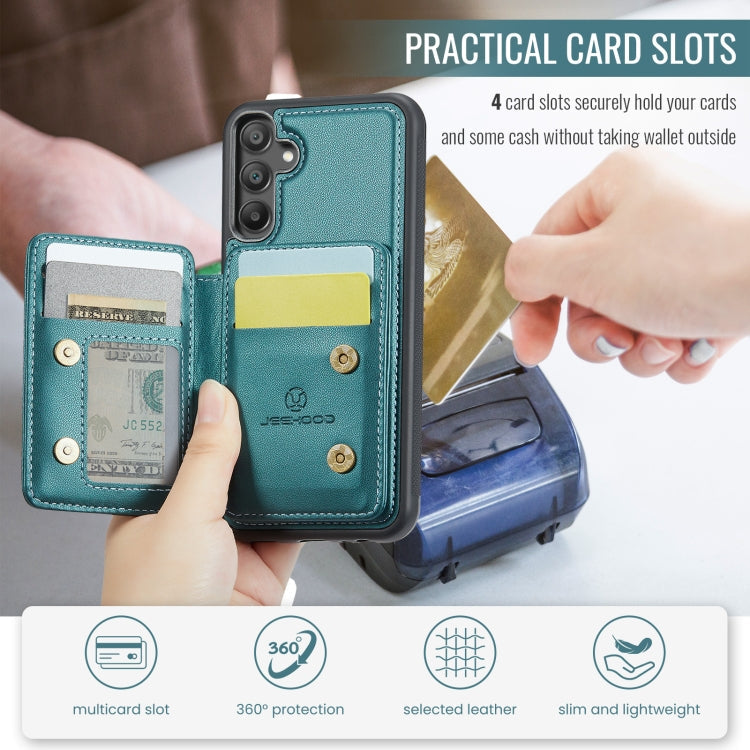 For Samsung Galaxy A15 JEEHOOD J05 Business Magnetic Style RFID Leather Phone Case(Blue Green)