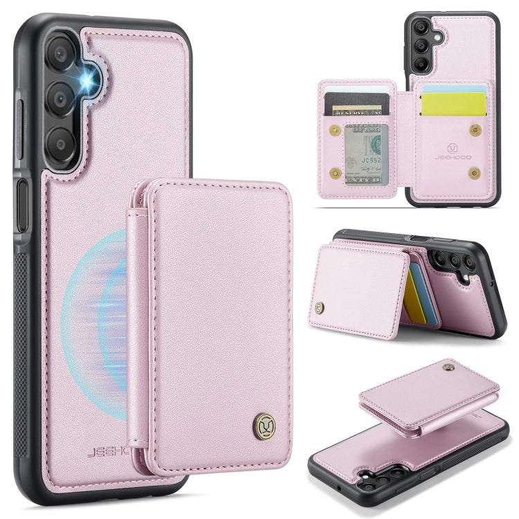 For Samsung Galaxy A15 JEEHOOD J05 Business Magnetic Style RFID Leather Phone Case(Pink)