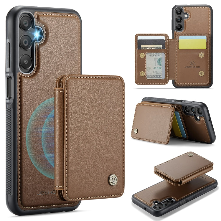 For Samsung Galaxy A15 JEEHOOD J05 Business Magnetic Style RFID Leather Phone Case(Brown)