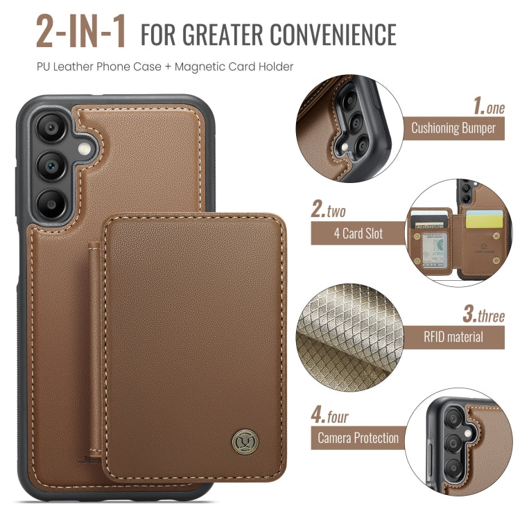 For Samsung Galaxy A15 JEEHOOD J05 Business Magnetic Style RFID Leather Phone Case(Brown)