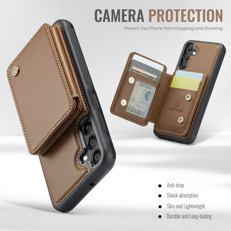 For Samsung Galaxy A15 JEEHOOD J05 Business Magnetic Style RFID Leather Phone Case(Brown)