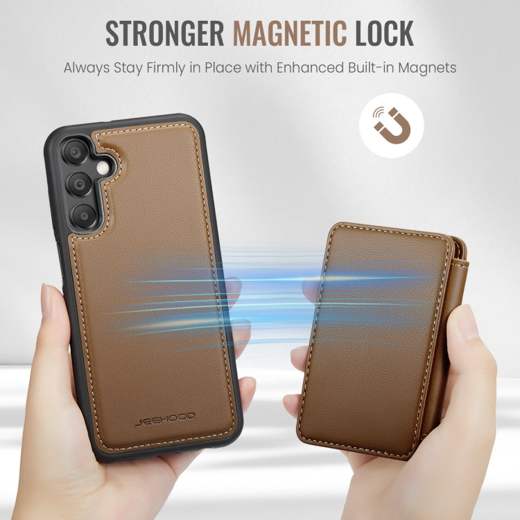 For Samsung Galaxy A15 JEEHOOD J05 Business Magnetic Style RFID Leather Phone Case(Brown)