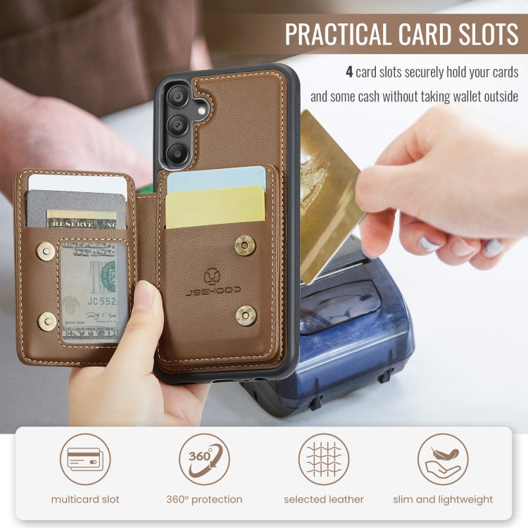 For Samsung Galaxy A15 JEEHOOD J05 Business Magnetic Style RFID Leather Phone Case(Brown)
