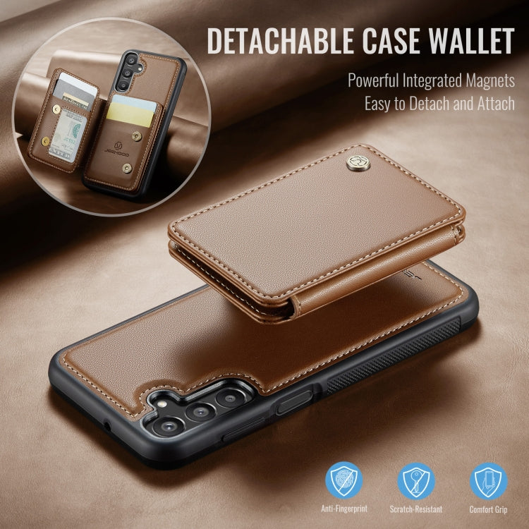 For Samsung Galaxy A15 JEEHOOD J05 Business Magnetic Style RFID Leather Phone Case(Brown)