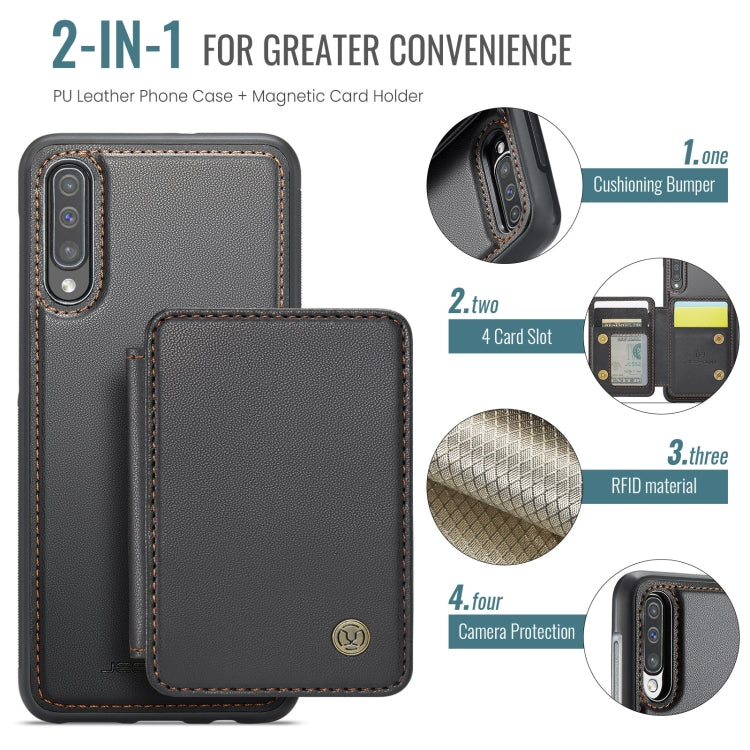 For Samsung Galaxy A50 JEEHOOD J05 Business Magnetic Style RFID Leather Phone Case(Black)