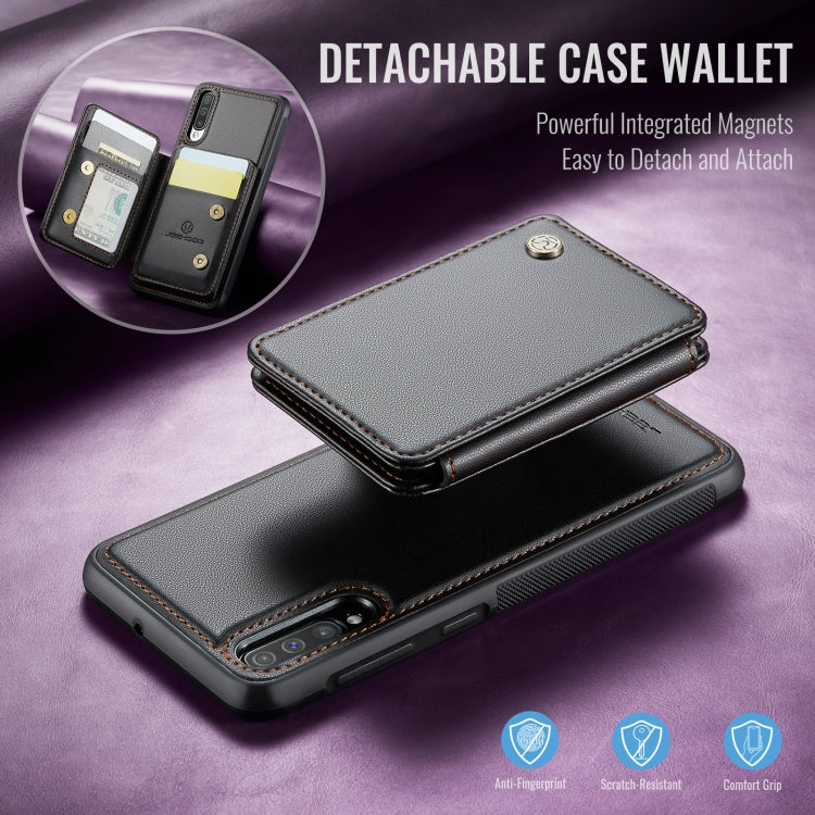 For Samsung Galaxy A50 JEEHOOD J05 Business Magnetic Style RFID Leather Phone Case(Black)