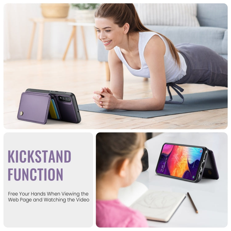 For Samsung Galaxy A50 JEEHOOD J05 Business Magnetic Style RFID Leather Phone Case(Purple)