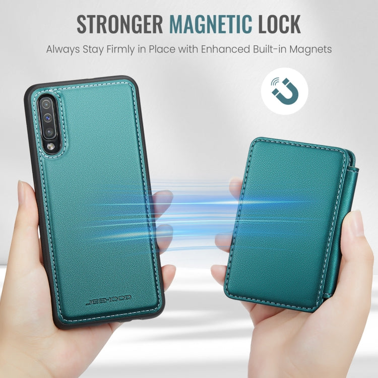 For Samsung Galaxy A50 JEEHOOD J05 Business Magnetic Style RFID Leather Phone Case(Blue Green)