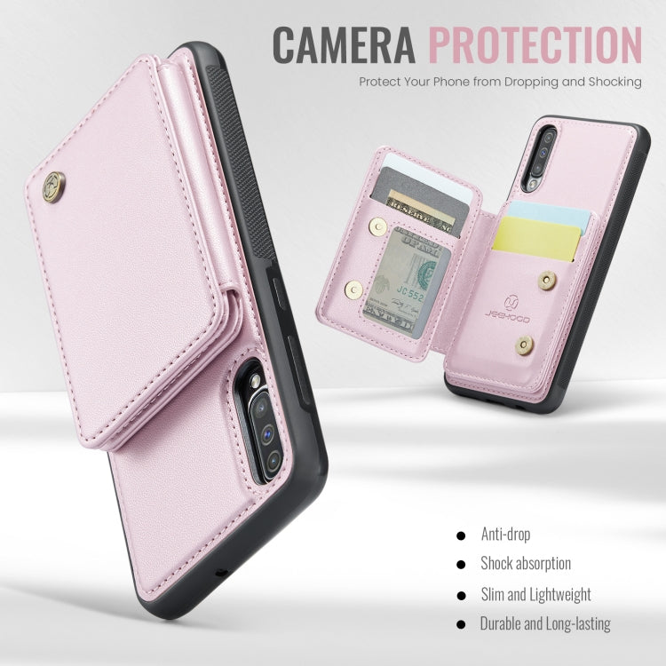 For Samsung Galaxy A50 JEEHOOD J05 Business Magnetic Style RFID Leather Phone Case(Pink)