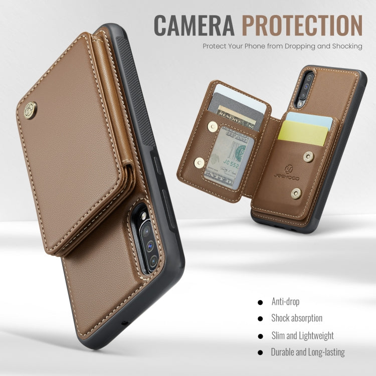 For Samsung Galaxy A50 JEEHOOD J05 Business Magnetic Style RFID Leather Phone Case(Brown)