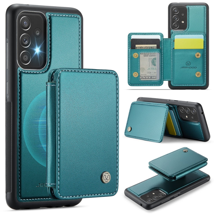 For Samsung Galaxy A52 5G / A52 4G JEEHOOD J05 Business Magnetic Style RFID Leather Phone Case(Blue Green)