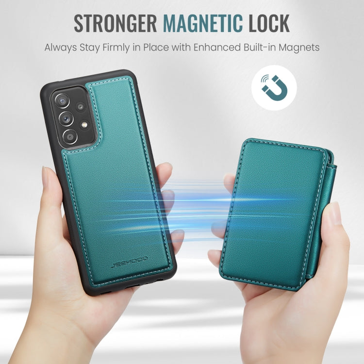 For Samsung Galaxy A52 5G / A52 4G JEEHOOD J05 Business Magnetic Style RFID Leather Phone Case(Blue Green)
