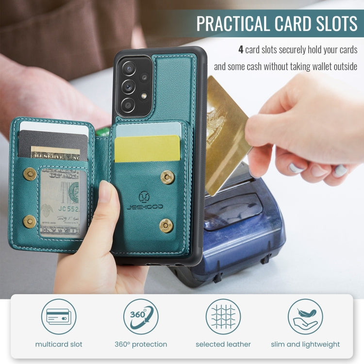 For Samsung Galaxy A52 5G / A52 4G JEEHOOD J05 Business Magnetic Style RFID Leather Phone Case(Blue Green)