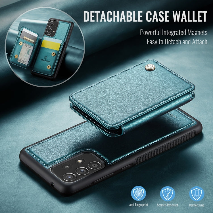 For Samsung Galaxy A52 5G / A52 4G JEEHOOD J05 Business Magnetic Style RFID Leather Phone Case(Blue Green)