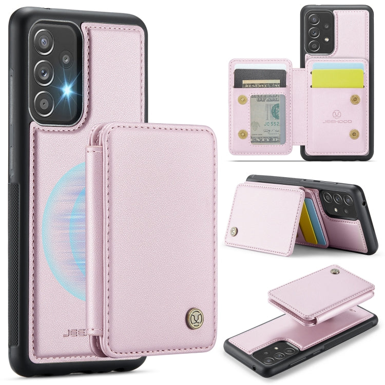 For Samsung Galaxy A52 5G / A52 4G JEEHOOD J05 Business Magnetic Style RFID Leather Phone Case(Pink)
