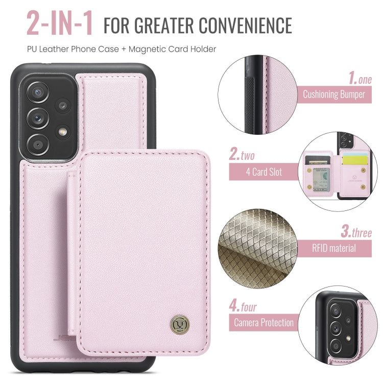 For Samsung Galaxy A52 5G / A52 4G JEEHOOD J05 Business Magnetic Style RFID Leather Phone Case(Pink)