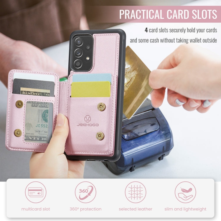 For Samsung Galaxy A52 5G / A52 4G JEEHOOD J05 Business Magnetic Style RFID Leather Phone Case(Pink)