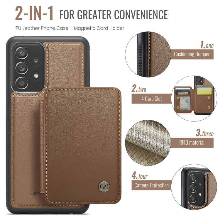 For Samsung Galaxy A52 5G / A52 4G JEEHOOD J05 Business Magnetic Style RFID Leather Phone Case(Brown)