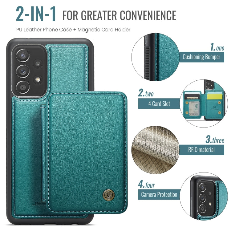 For Samsung Galaxy A52s 5G JEEHOOD J05 Business Magnetic Style RFID Leather Phone Case(Blue Green)