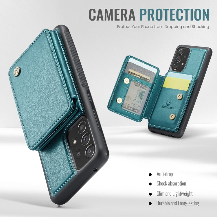 For Samsung Galaxy A52s 5G JEEHOOD J05 Business Magnetic Style RFID Leather Phone Case(Blue Green)