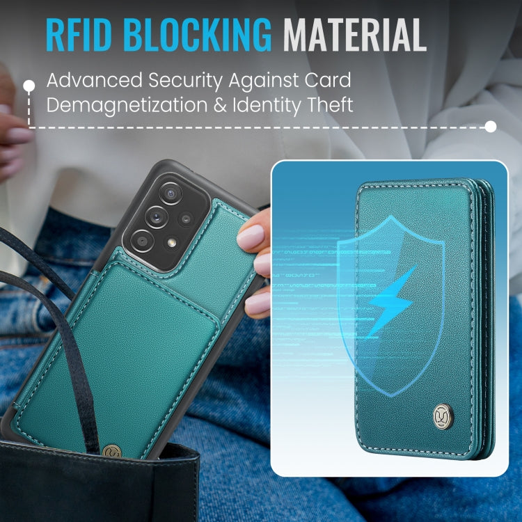 For Samsung Galaxy A52s 5G JEEHOOD J05 Business Magnetic Style RFID Leather Phone Case(Blue Green)