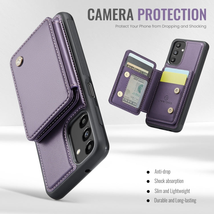 For Samsung Galaxy A13 5G JEEHOOD J05 Business Magnetic Style RFID Leather Phone Case(Purple)