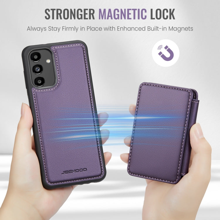 For Samsung Galaxy A13 5G JEEHOOD J05 Business Magnetic Style RFID Leather Phone Case(Purple)