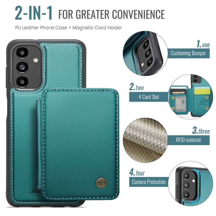 For Samsung Galaxy A13 5G JEEHOOD J05 Business Magnetic Style RFID Leather Phone Case(Blue Green)