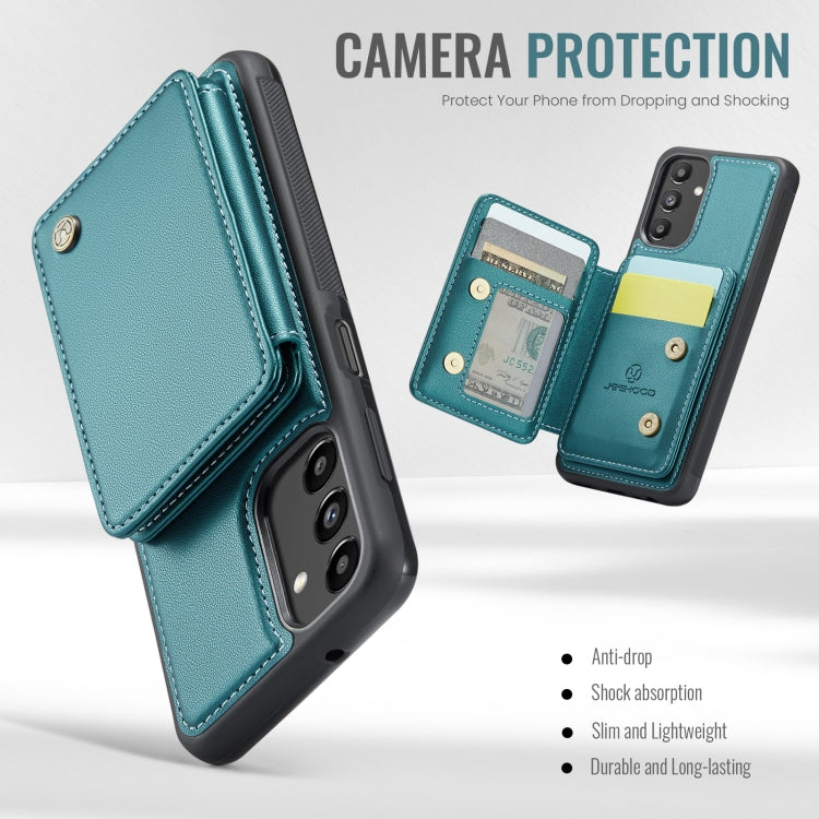 For Samsung Galaxy A13 5G JEEHOOD J05 Business Magnetic Style RFID Leather Phone Case(Blue Green)