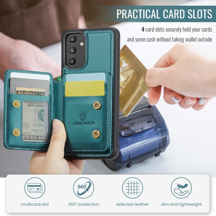For Samsung Galaxy A13 5G JEEHOOD J05 Business Magnetic Style RFID Leather Phone Case(Blue Green)