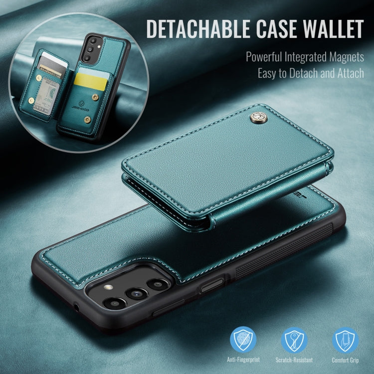 For Samsung Galaxy A13 5G JEEHOOD J05 Business Magnetic Style RFID Leather Phone Case(Blue Green)