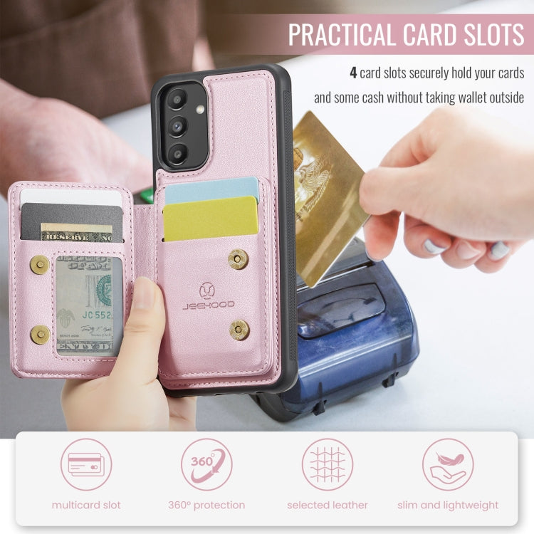 For Samsung Galaxy A13 5G JEEHOOD J05 Business Magnetic Style RFID Leather Phone Case(Pink)