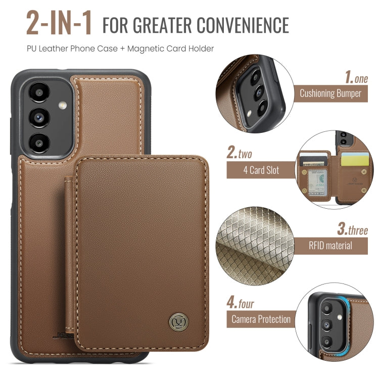 For Samsung Galaxy A13 5G JEEHOOD J05 Business Magnetic Style RFID Leather Phone Case(Brown)