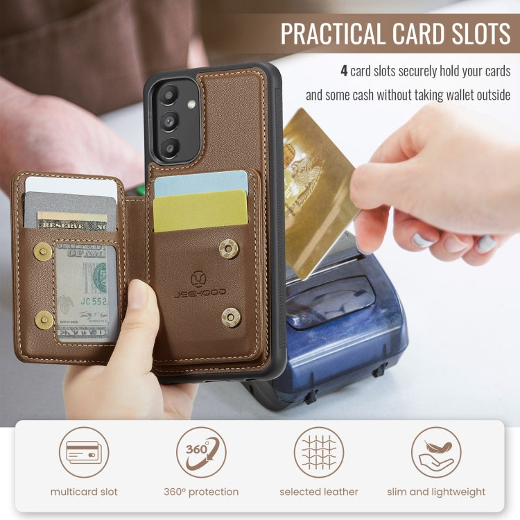 For Samsung Galaxy A13 5G JEEHOOD J05 Business Magnetic Style RFID Leather Phone Case(Brown)